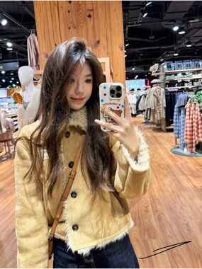 Faux Suede Shearling Jacket M Cropped Teddy Lined Coat